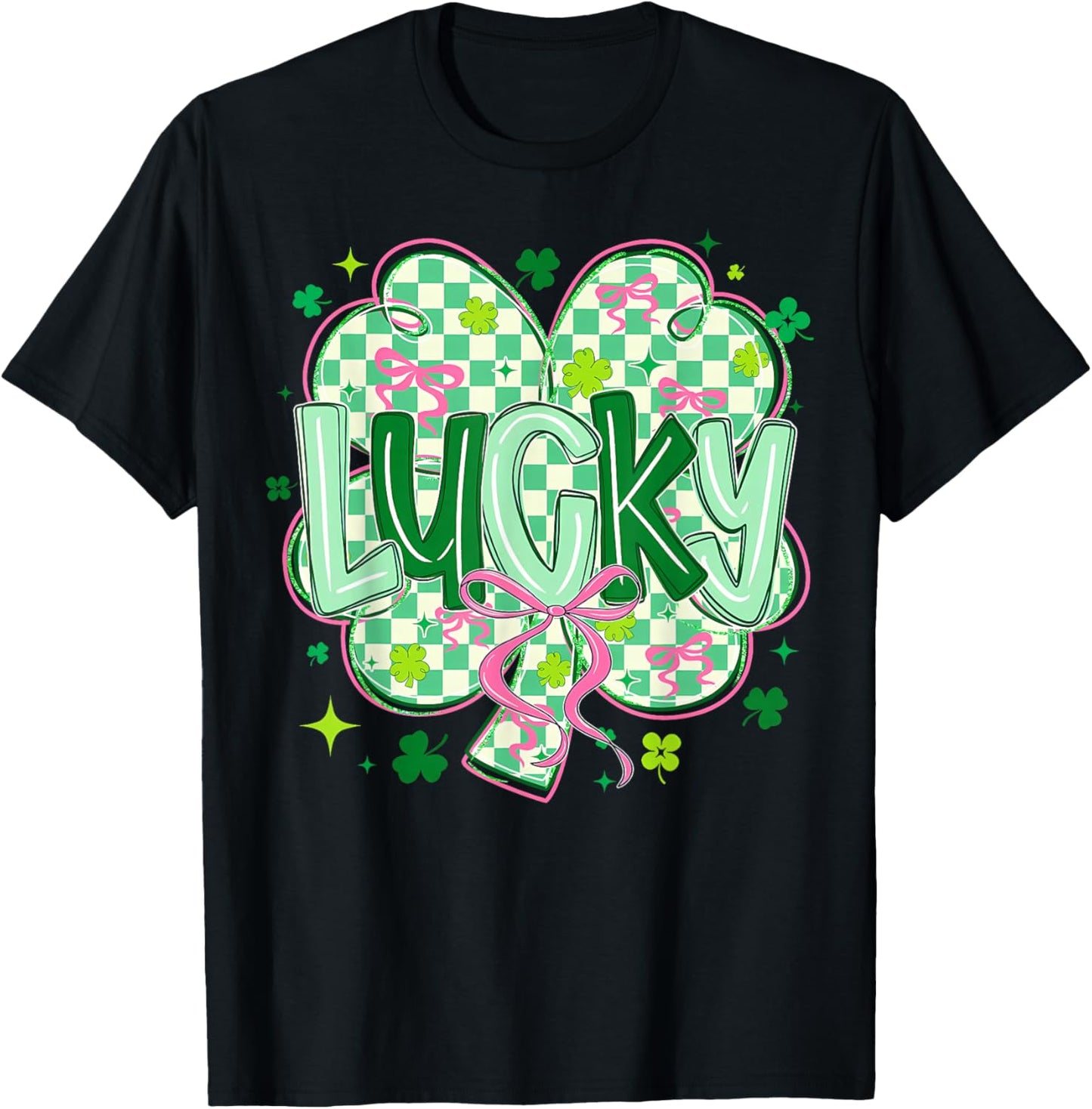 Preppy St Patricks Day Lucky Men Women T-Shirt - T-Shirt | Black