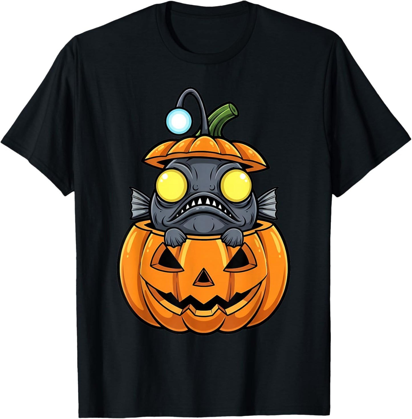 Angler Fish in Jack-o'-Lantern Pumpkin Halloween T-Shirt - T-Shirt | Black