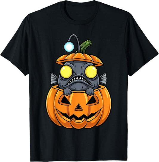 Angler Fish in Jack-o'-Lantern Pumpkin Halloween T-Shirt - T-Shirt | Black