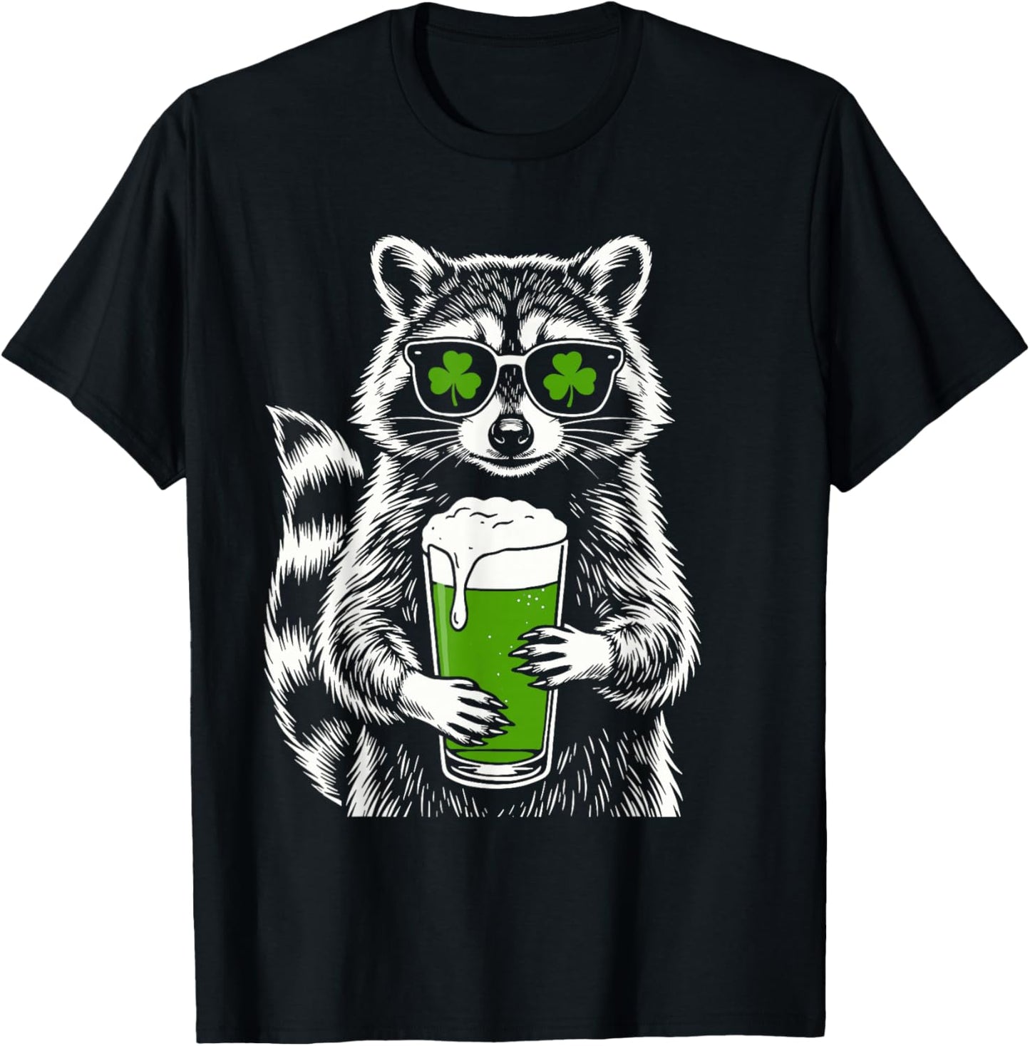Raccoon St Patty's Shamrock Beer Funny St Patrick's Day T-Shirt - T-Shirt | Black