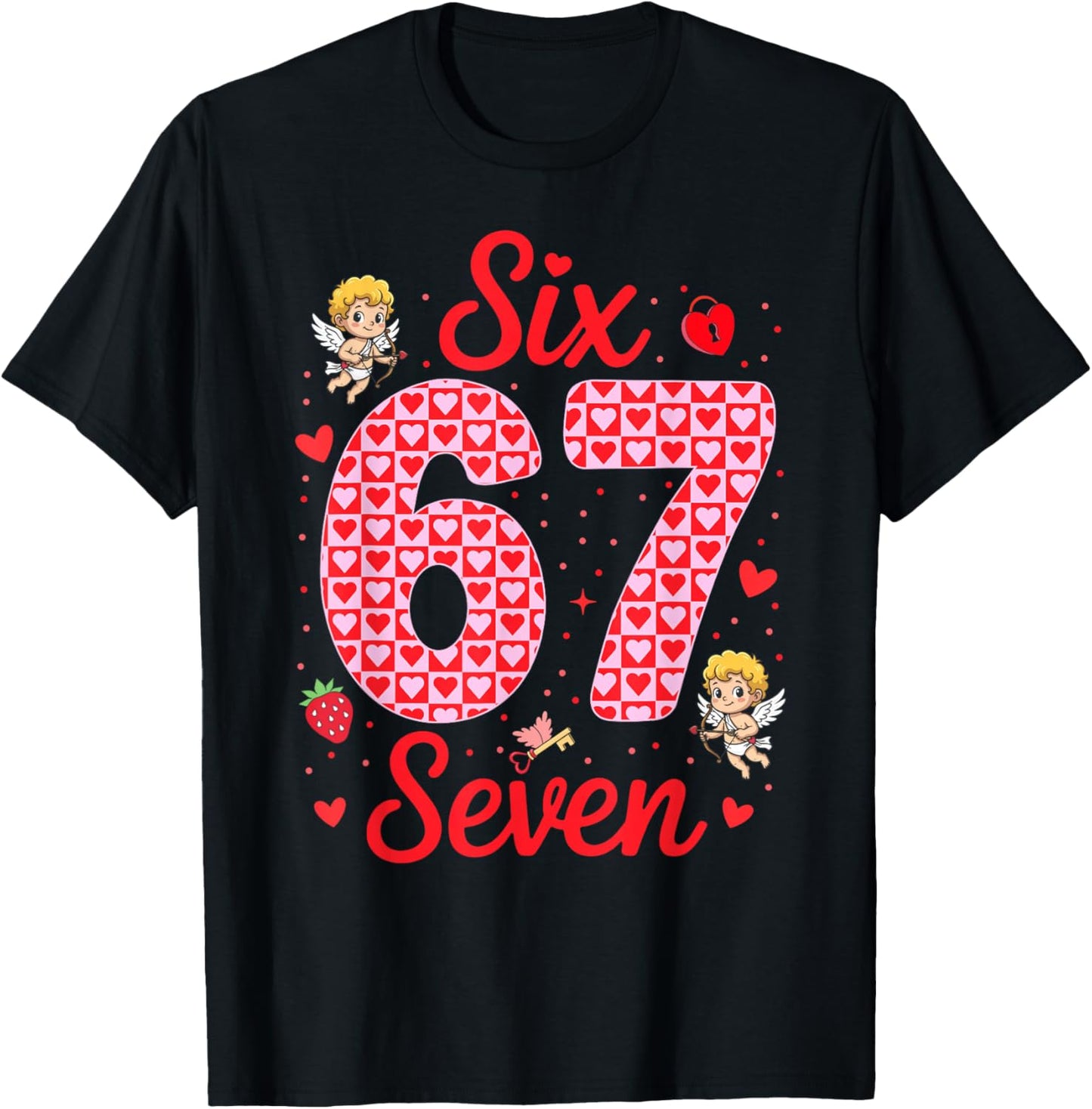 Funny Six Seven 67 Valentines Day Boys Girls Kids 6 7 Meme T-Shirt - T-Shirt | Black