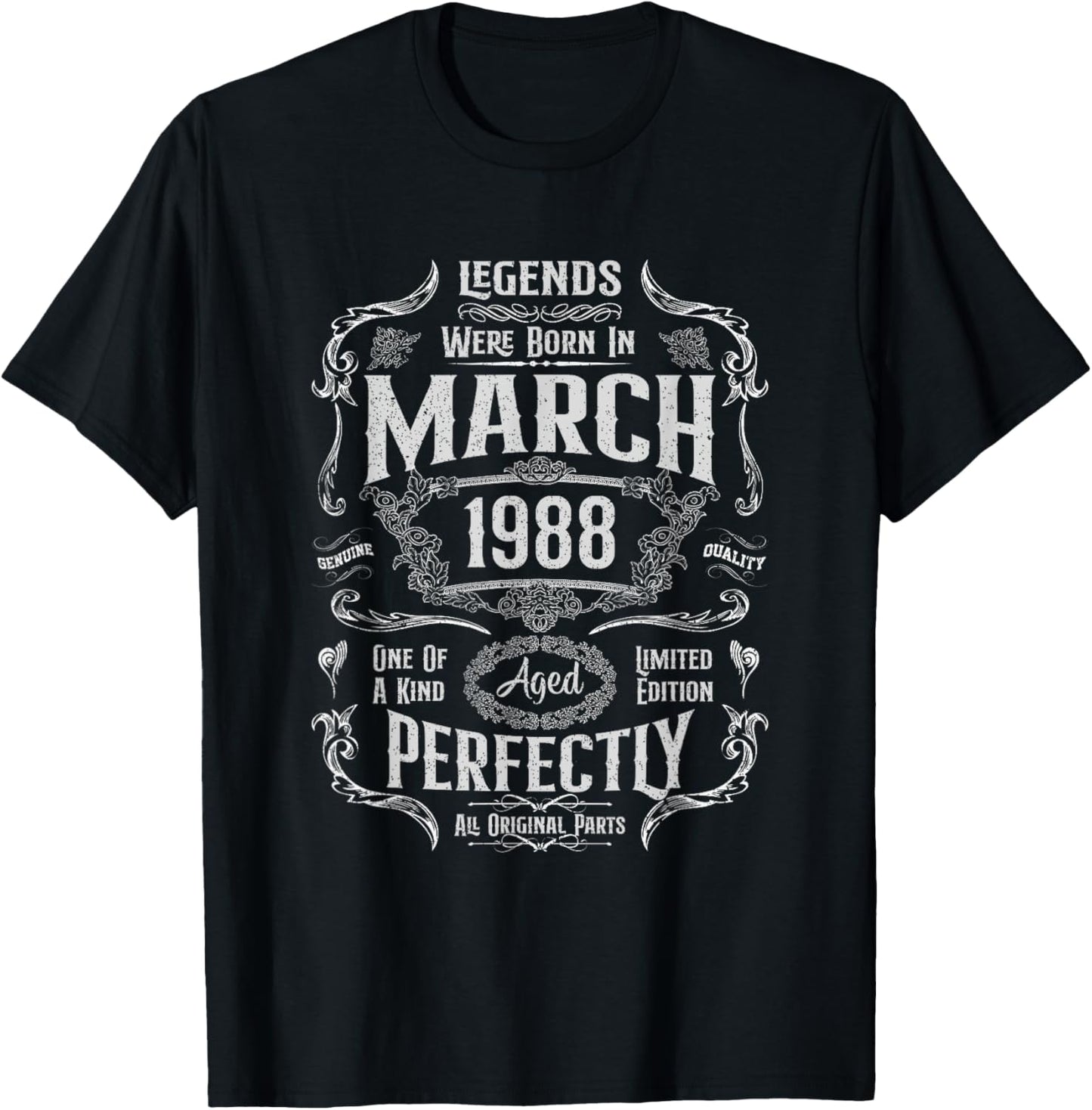 Vintage 38th Birthday Legends were Born in March 1988 T-Shirt - T-Shirt | Black