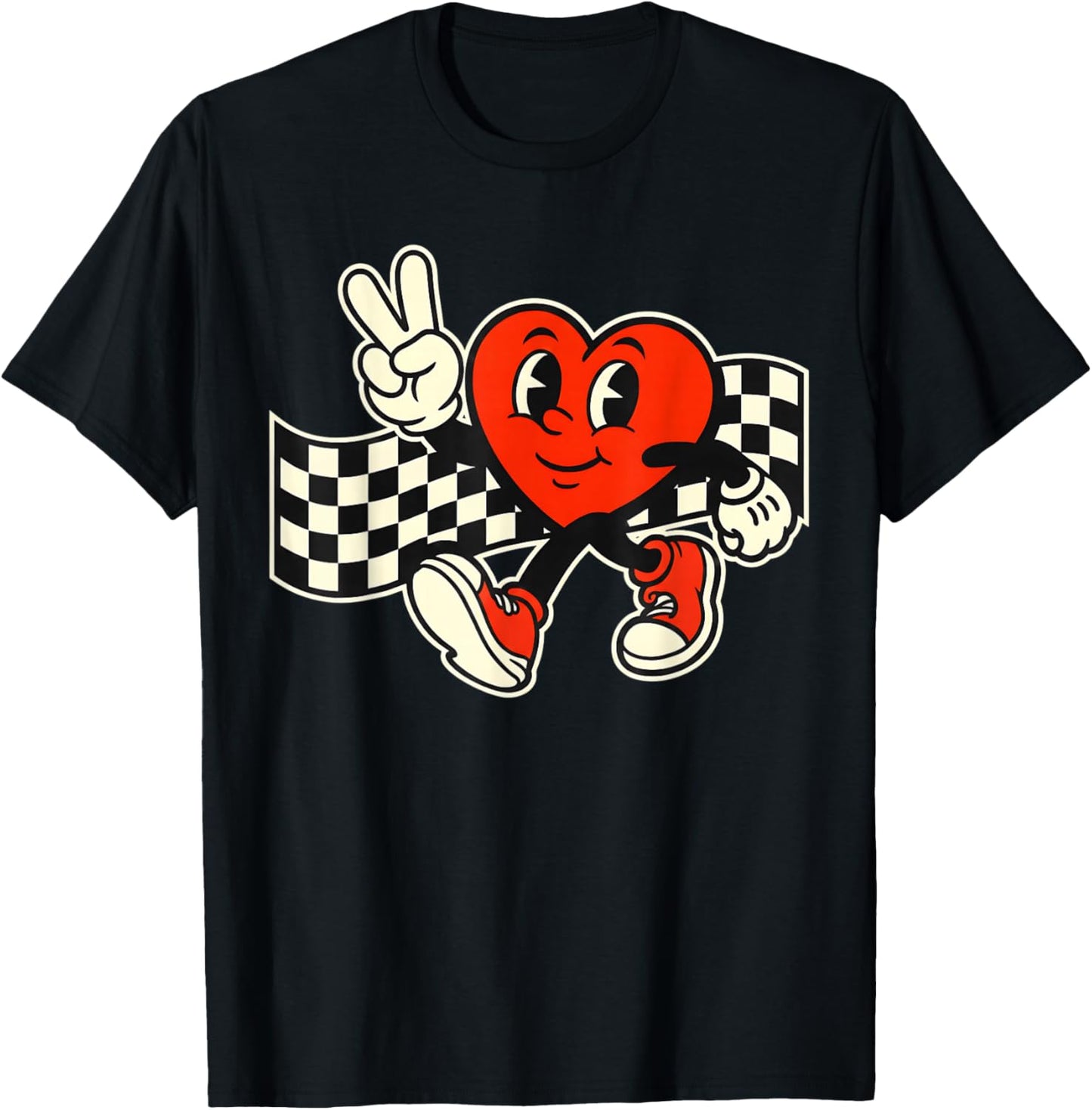 Valentine's Day Heart Peace Hand Retro Groovy Men Women Kids T-Shirt - T-Shirt | Black