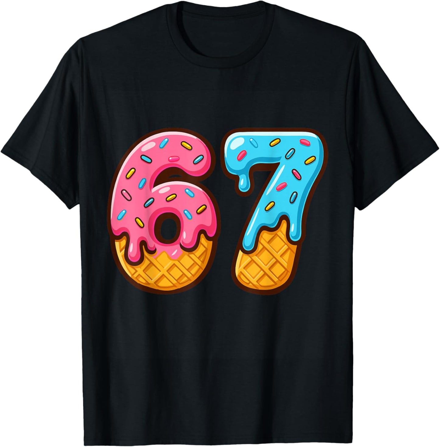Six Seven Ice Cream Drip Cool Meme 67 Funny Number T-Shirt - T-Shirt | Black