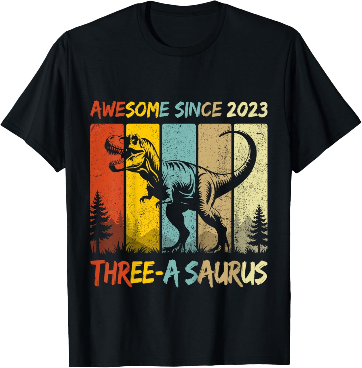 Kids 3 Year Old Dinosaur 3rd Birthday Three Saurus Boys Born 2023 T-Shirt - T-Shirt | Black