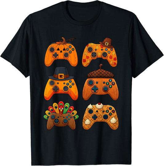 Gamer Turkey Fall Thanksgiving Video Game Gaming Teen Boys T-Shirt - T-Shirt | Black