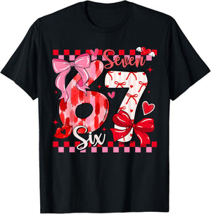 Valentine Coquette Bow Cute Six Seven 67 Meme Slang Girls T-Shirt - T-Shirt | Black