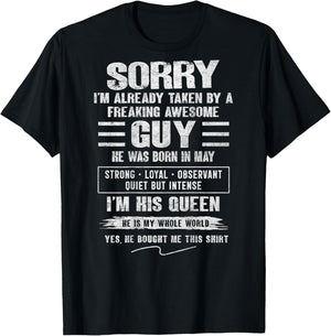 I'm Taken by Freaking Awesome Guy Born in May On Back T-Shirt - T-Shirt | Black