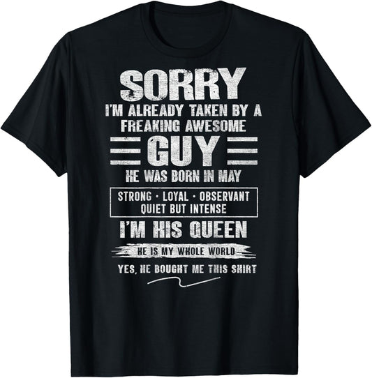 I'm Taken by Freaking Awesome Guy Born in May On Back T-Shirt - T-Shirt | Black