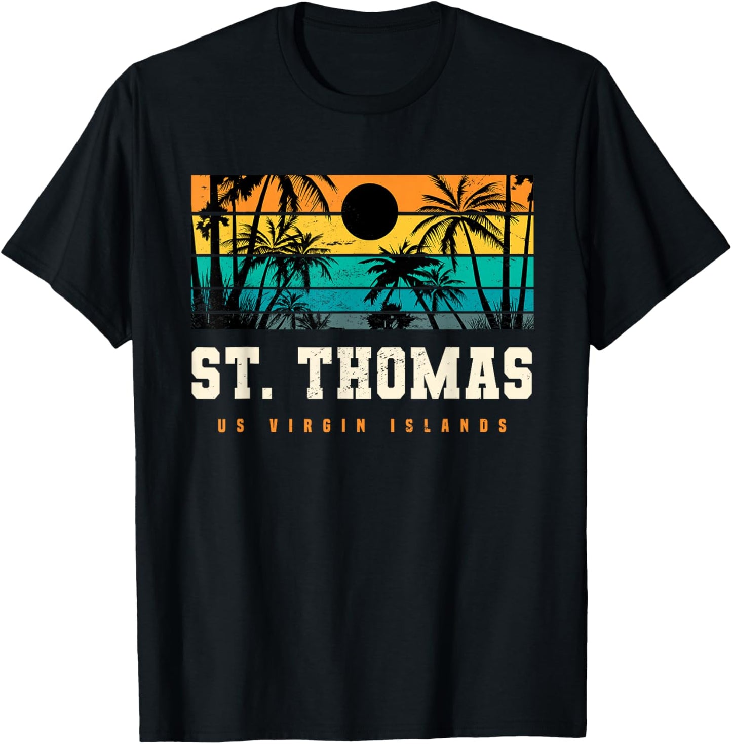 St. Thomas US USVI Islands Retro Sunset Beach T-Shirt - T-Shirt | Black