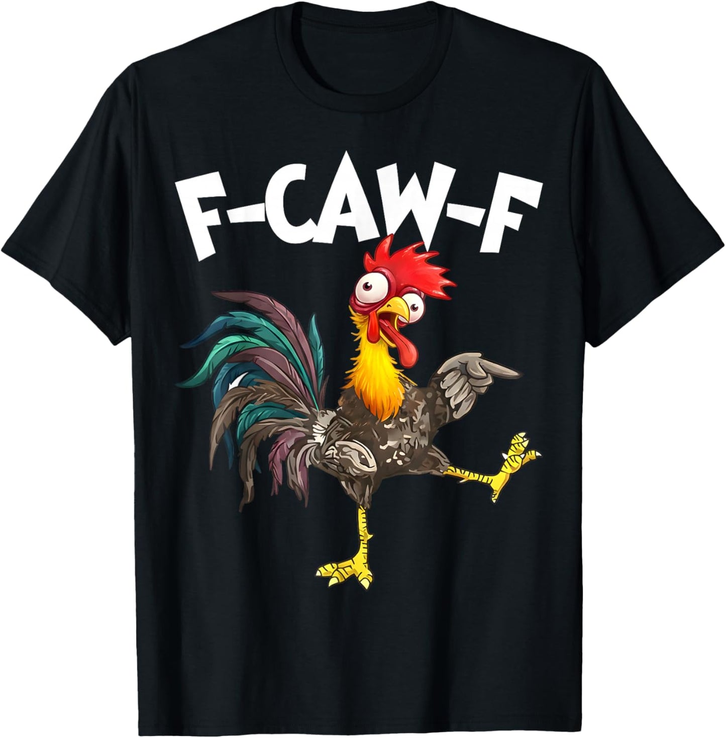 Funny F-Awk-F Chicken F-Caw-F Rooster Pun Retro T-Shirt - T-Shirt | Black