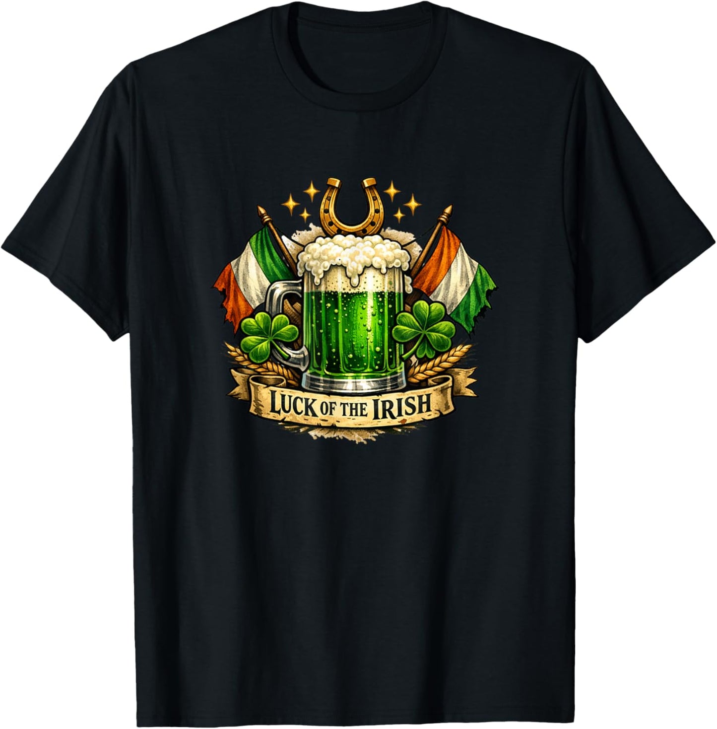 Luck of The Irish Green Beer Mug Saint Patricks Day Fun T-Shirt - T-Shirt | Black