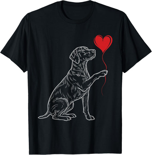 German Shorthaired Pointer Dog GSP Holding Heart Valentines T-Shirt - T-Shirt | Black