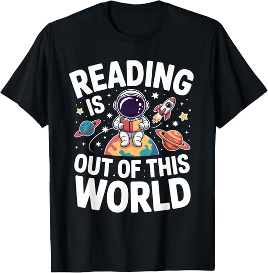 Reading is Out of This World Space Funny Books Lover T-Shirt - T-Shirt | Black