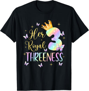 Her Royal Threeness 3 Year Old Butterfly Theme 3rd Bday T-Shirt - T-Shirt | Black