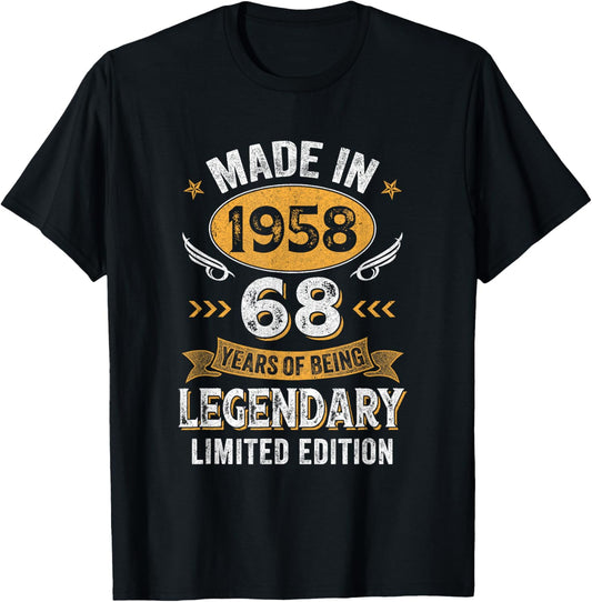 Vintage 1958 68 Years Old Birthday 68Th Birthday Men Women T-Shirt - T-Shirt | Black