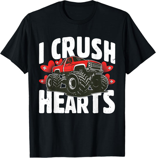 I Crush Hearts Valentines Monster Truck Boys Toddler Kids T-Shirt - T-Shirt | Black