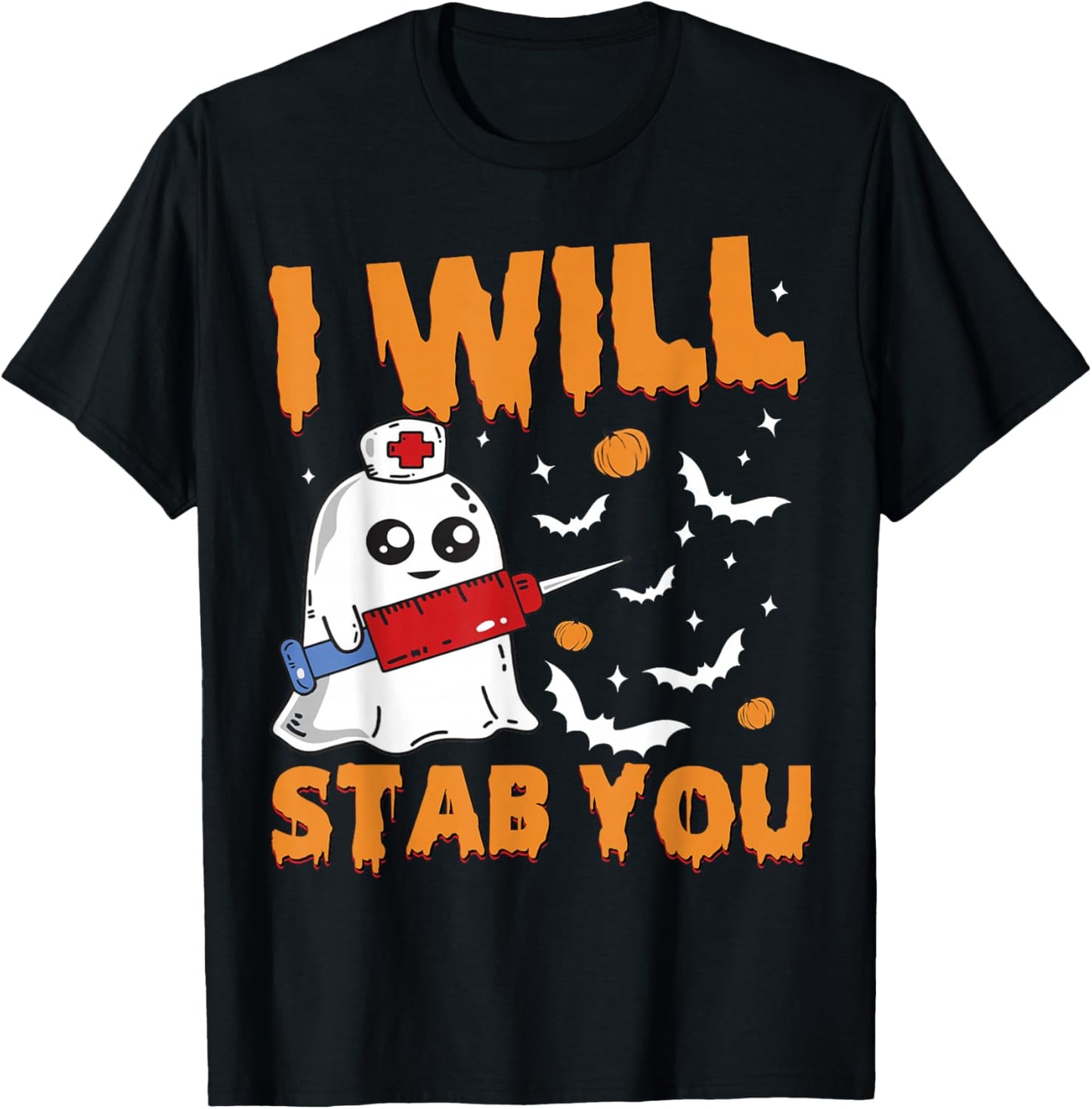 I Will Stab You Ghost Nurse Retro Funny Halloween for Nurses T-Shirt - T-Shirt | Black