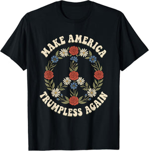 Make America Trumpless Again Patriotic Rose Peace Slogan T-Shirt - T-Shirt | Black