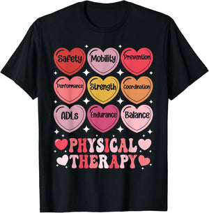 Physical Therapy Valentine's Day PT Therapist Hearts Candy T-Shirt - T-Shirt | Black