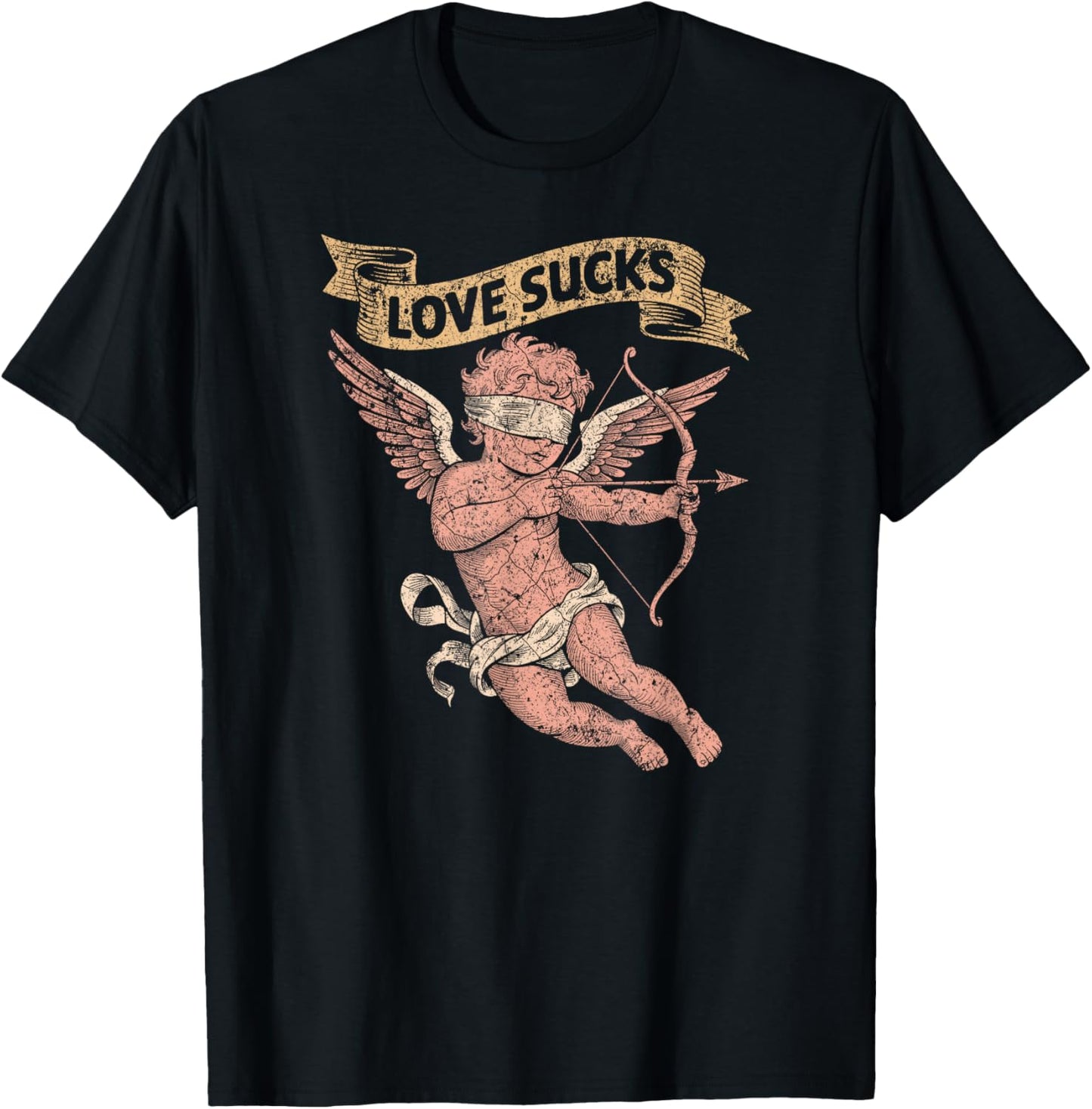 Love Sucks Blind Faded Cupid Singles Design T-Shirt - T-Shirt | Black