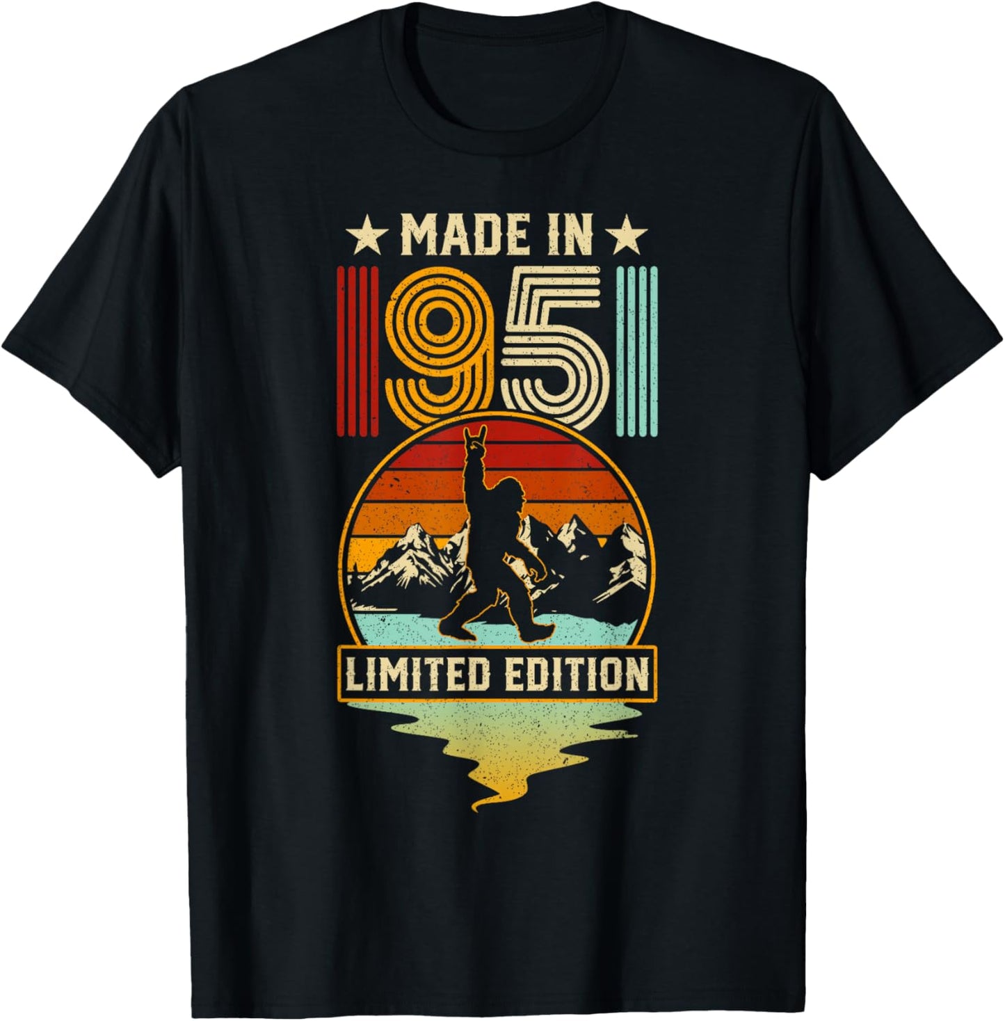 Retro 1951 75th Birthday Funny Bigfoot Adventure 75-Year-Old T-Shirt - T-Shirt | Black