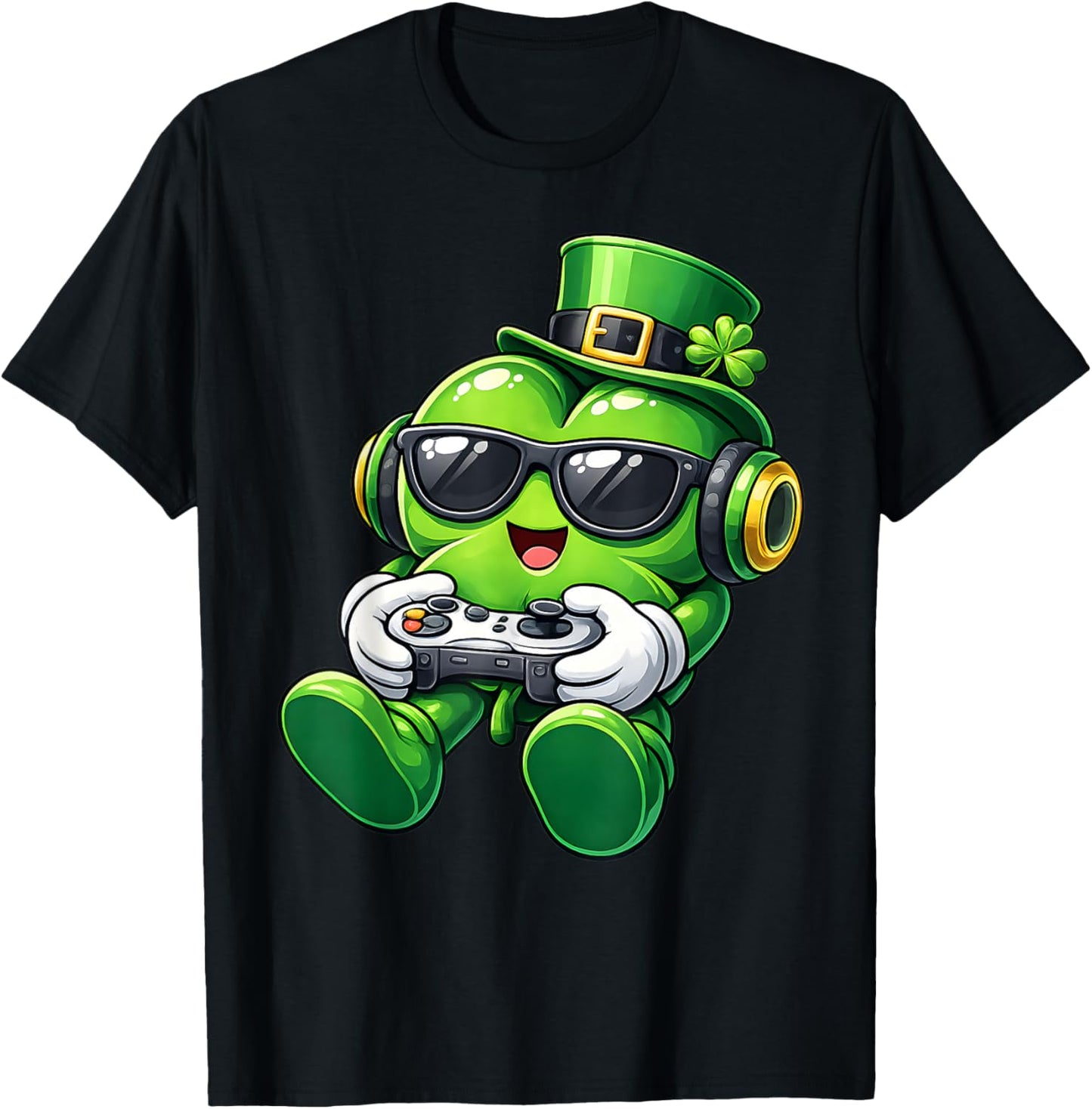 Video Game Shamrock St Patricks Day Gamer Boys Kids Gaming T-Shirt - T-Shirt | Black