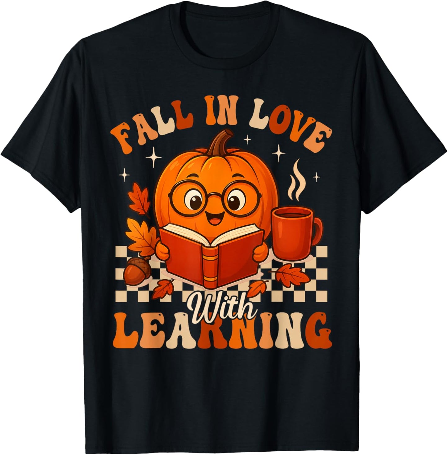 Fall in Love with Learning Pumpkin Book Autumn Halloween T-Shirt - T-Shirt | Black
