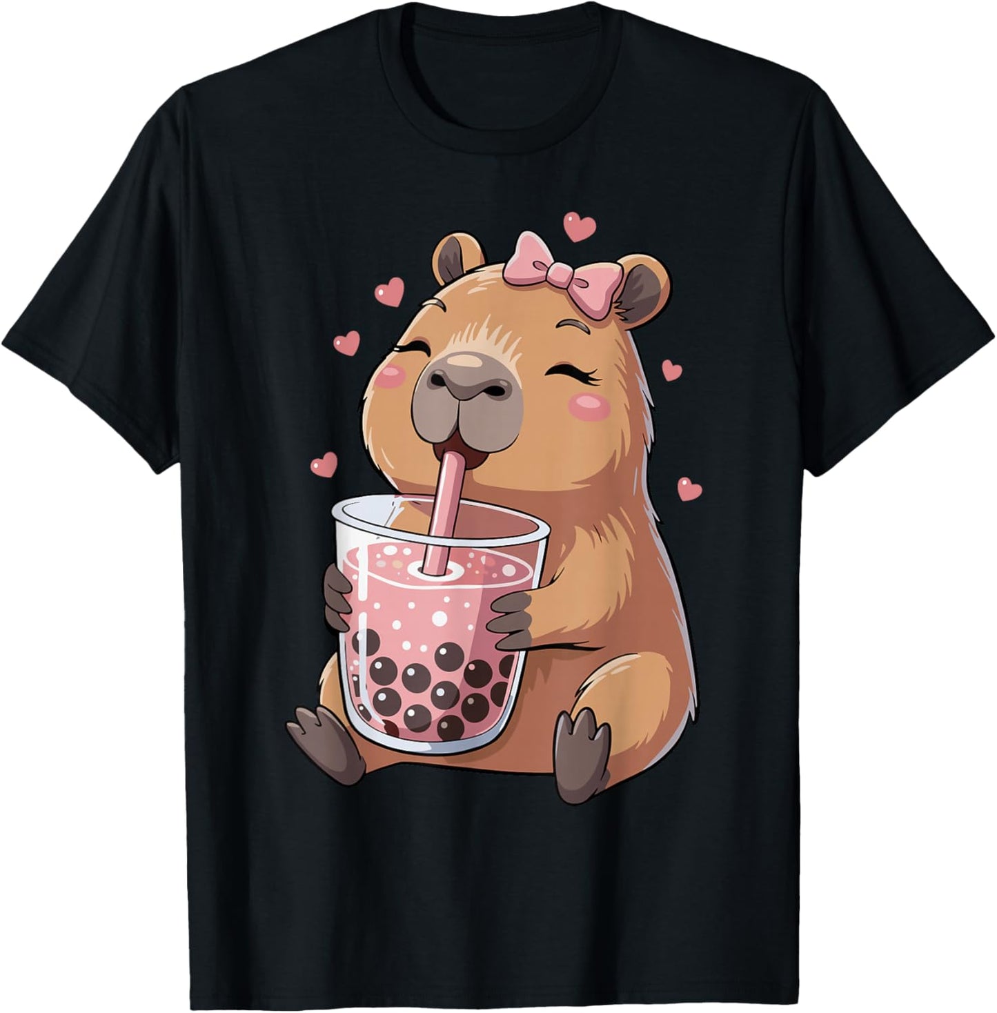 Cute Capybara Drinking Bubble Tea, for Girls, Capybara T-Shirt - T-Shirt | Black