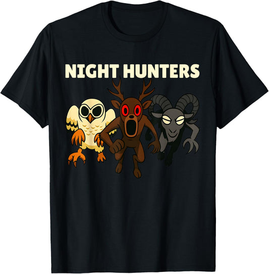 Night Hunters. 99 Nights Owl Deer Ram in The Forest. T-Shirt - T-Shirt | Black