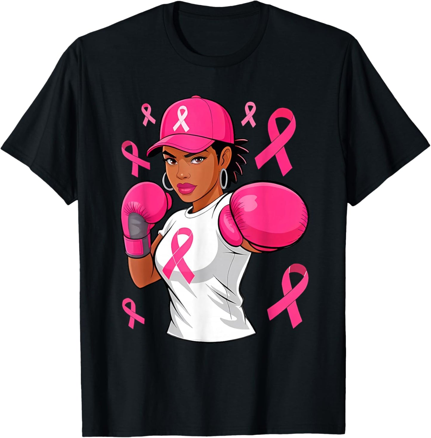 Women Black African American Fight Breast Cancer Pink Ribbon T-Shirt - T-Shirt | Black