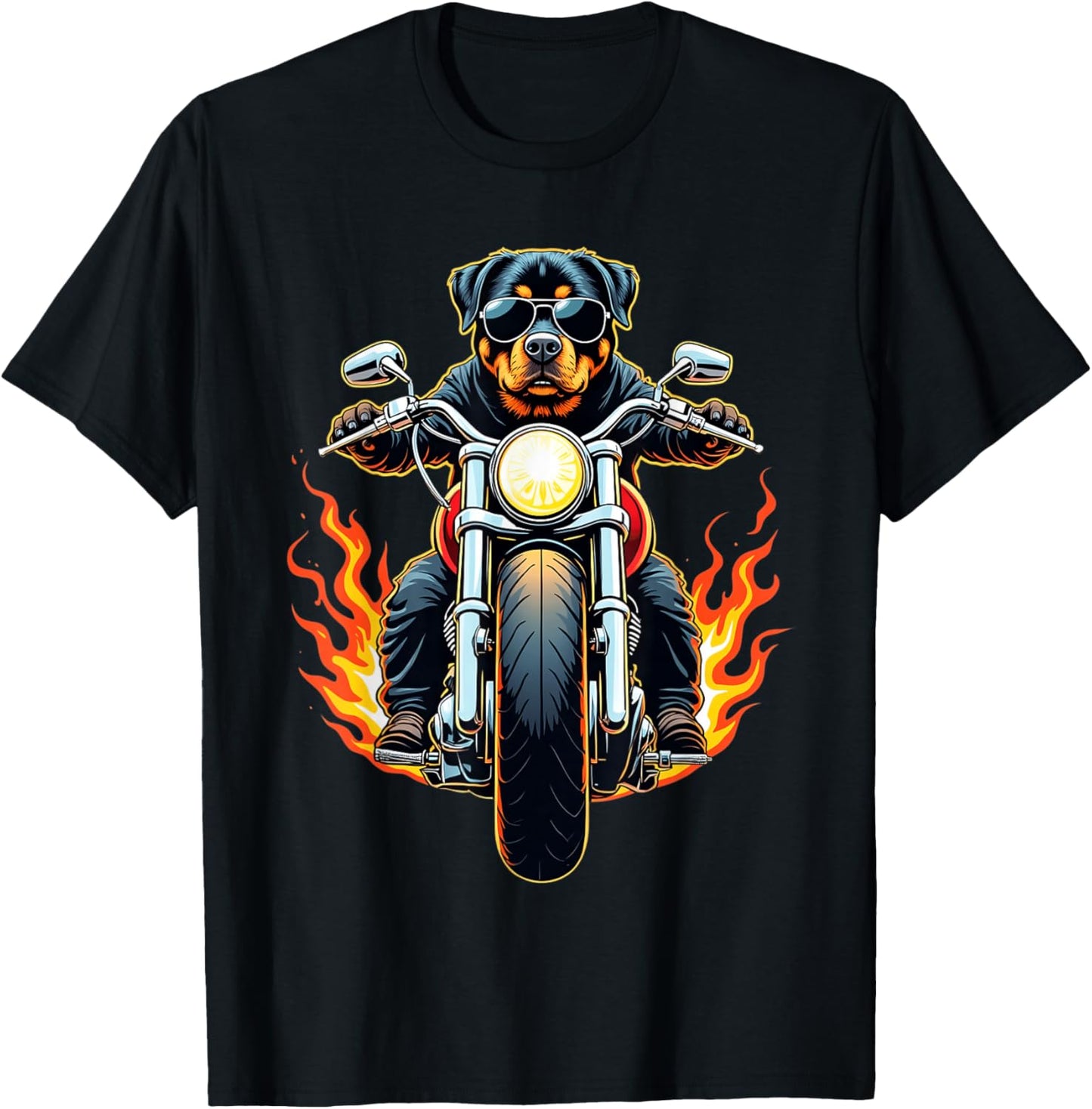 Funny Rottweiler Dog Riding a Motorcycle Rottweiler Lovers T-Shirt - T-Shirt | Black