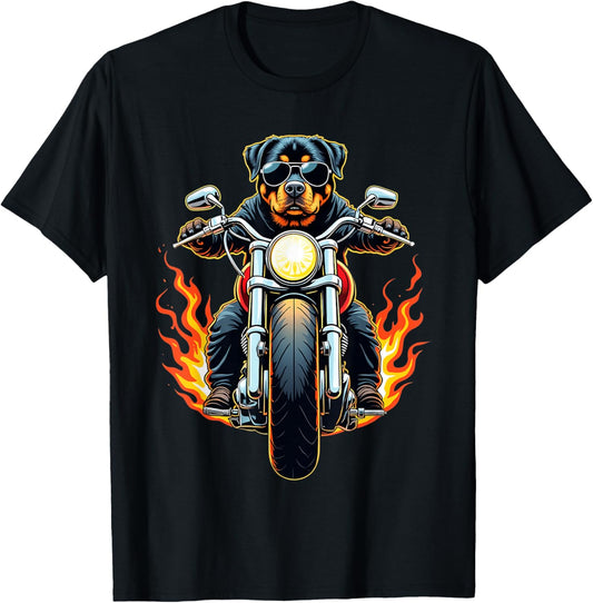 Funny Rottweiler Dog Riding a Motorcycle Rottweiler Lovers T-Shirt - T-Shirt | Black