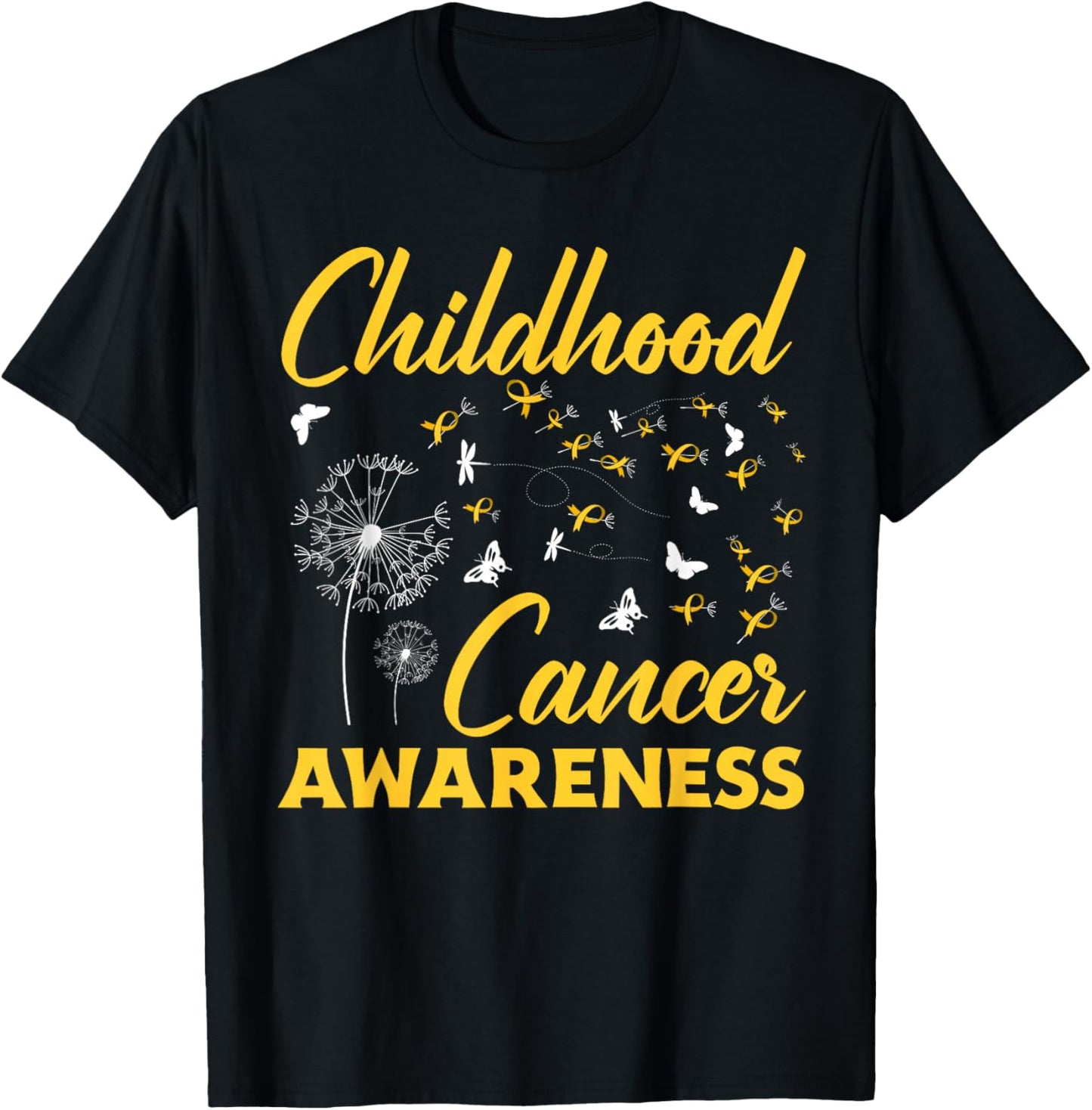 Childhood Cancer Dandelion Gold Ribbon Awareness T-Shirt - T-Shirt | Black