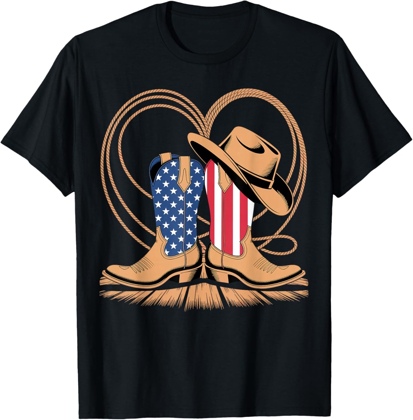 Patriotic Cowboy Boots Heart USA Flag Western Country T-Shirt - T-Shirt | Black