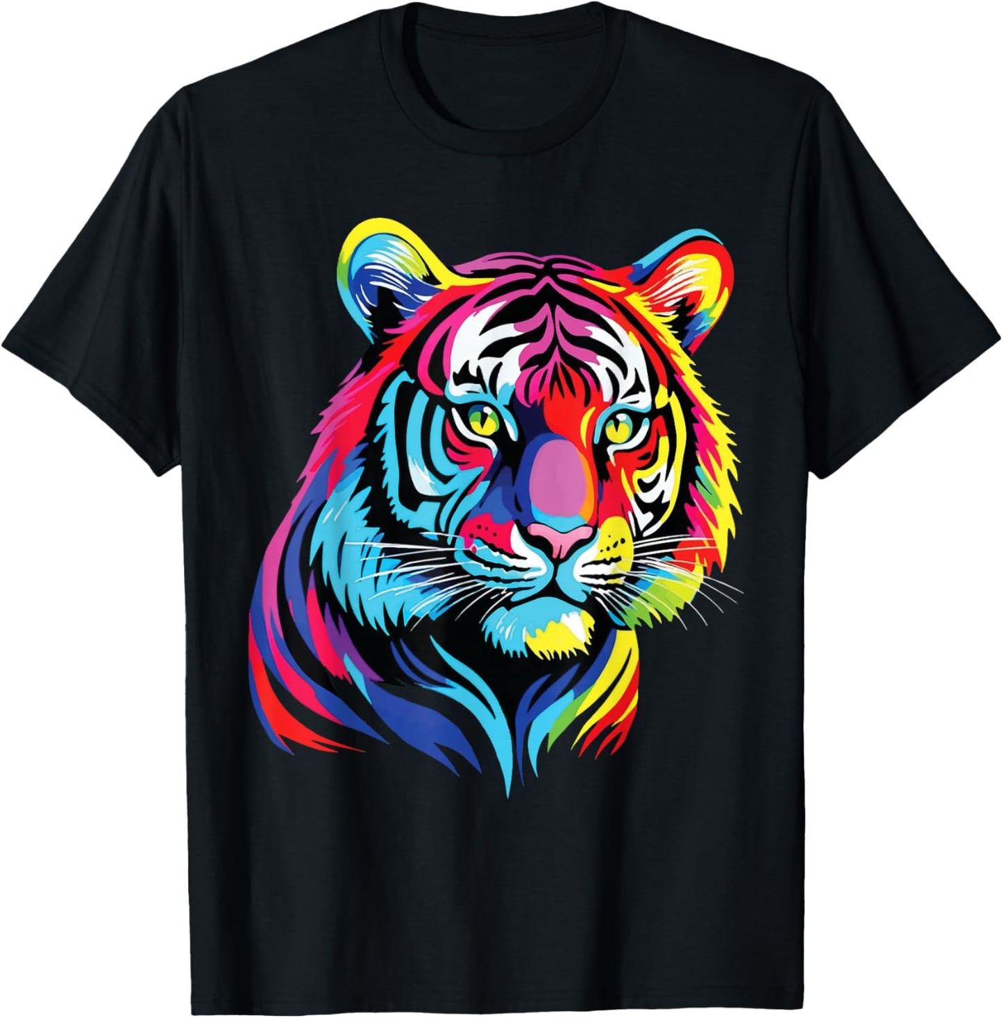 Colorful Tiger Portrait Painting Safari Zoo Wildlife Ranger T-Shirt - T-Shirt | Black