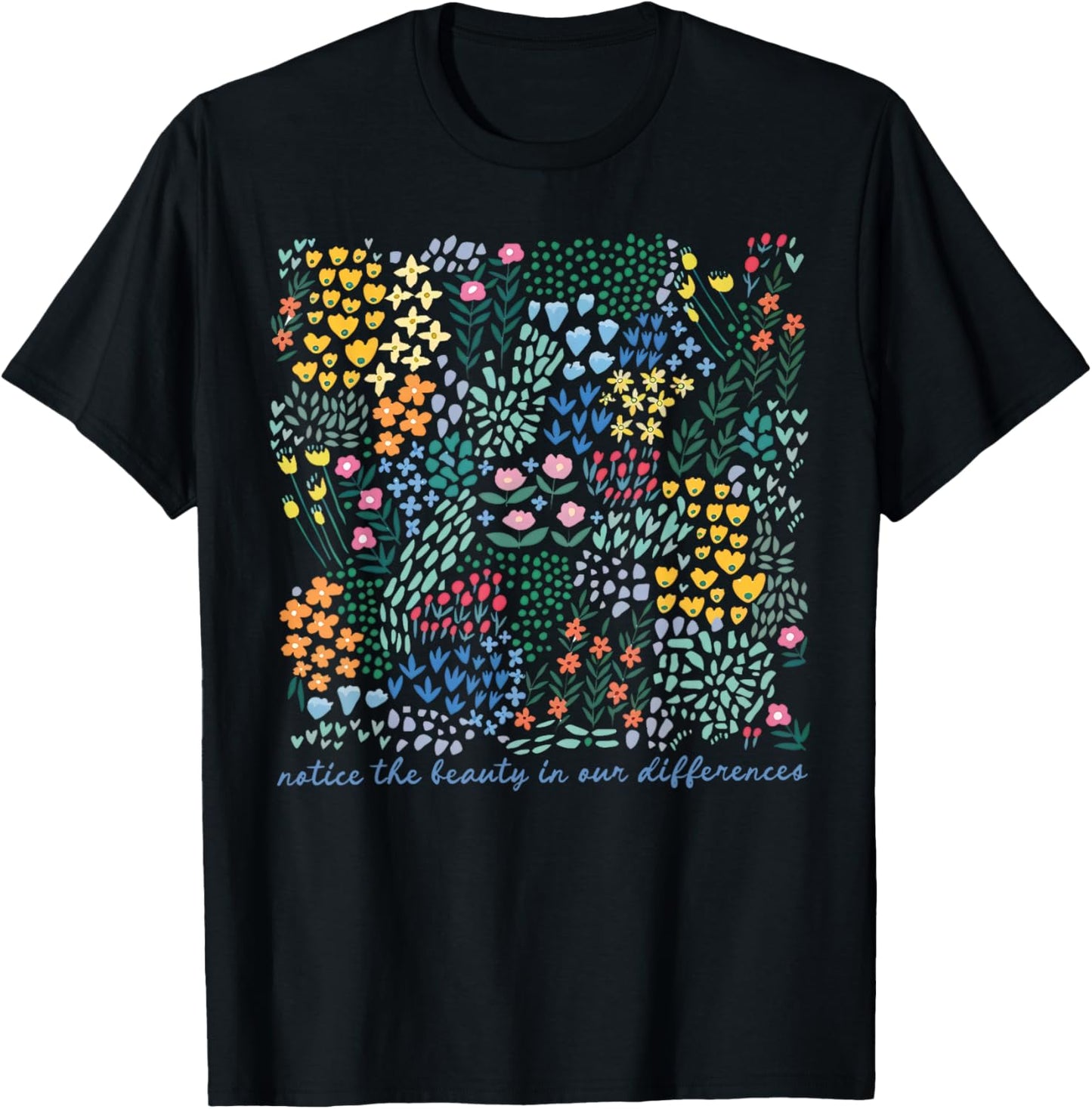 Notice The Beauty in Our Differences Wildflower Autism Pride T-Shirt - T-Shirt | Black
