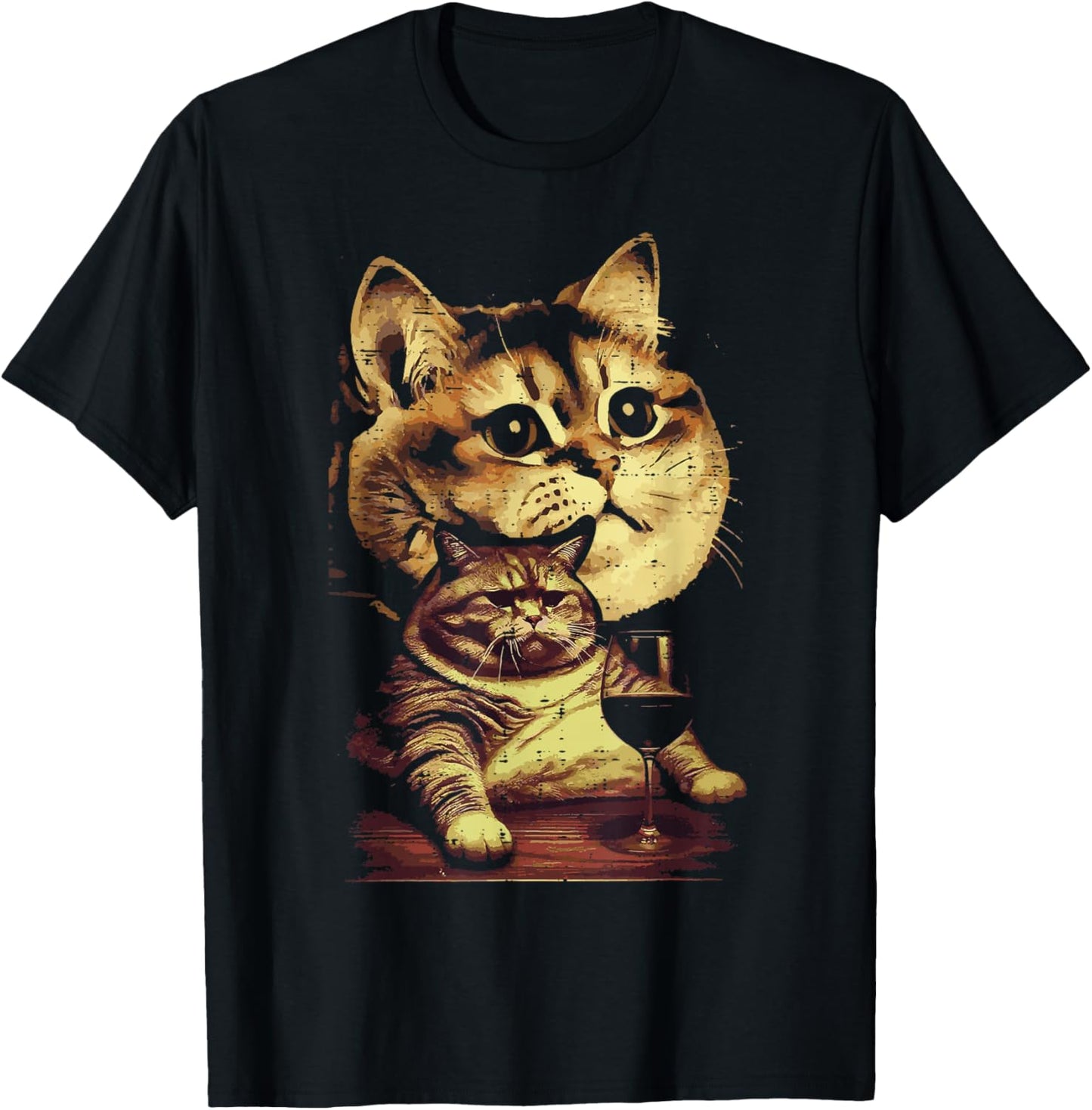 Tabby Cat Wine Glass Funny Meme Humor Animal Lover Women Men T-Shirt - T-Shirt | Black