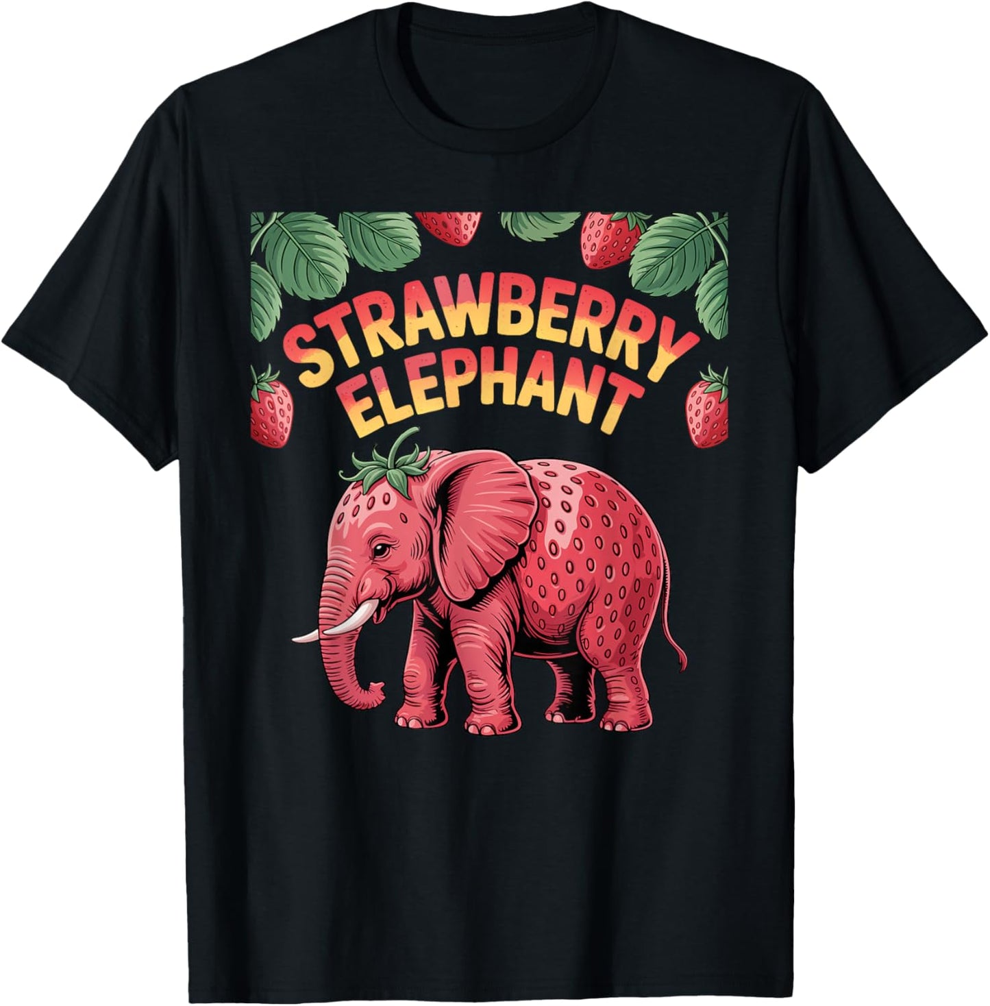 Strawberry Elephant Cute Meme Kids Italian Brainrot Girl Boy T-Shirt - T-Shirt | Black