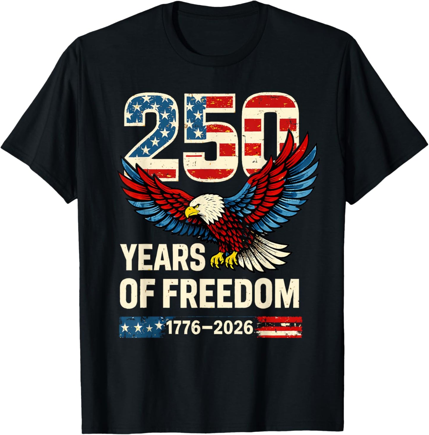 Flag Vintage 250 Years American 1776 2026 250th USA Birthday T-Shirt - T-Shirt | Black