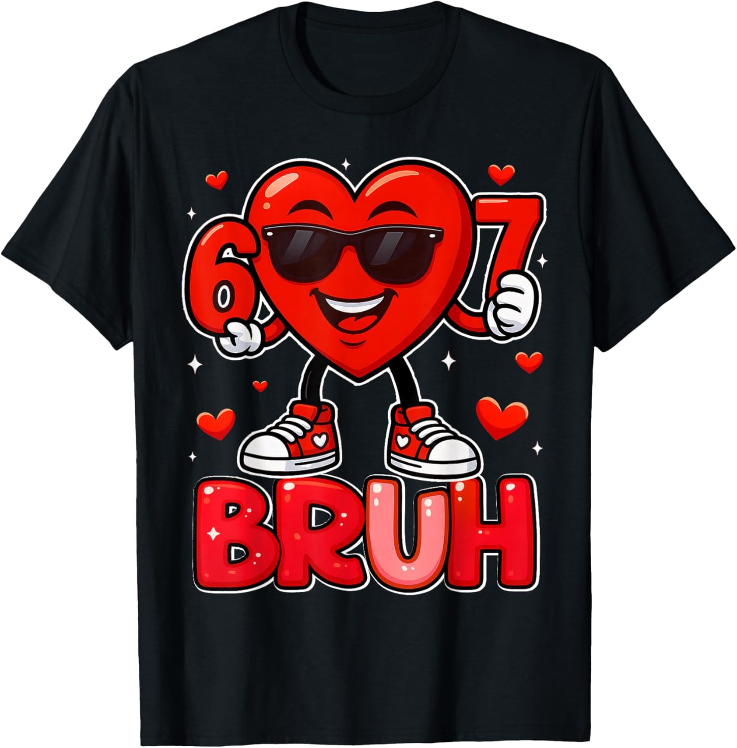 Funny 6 7 Meme 67 Six Seven Bruh Valentine Heart Boys Kids T-Shirt - T-Shirt | Black