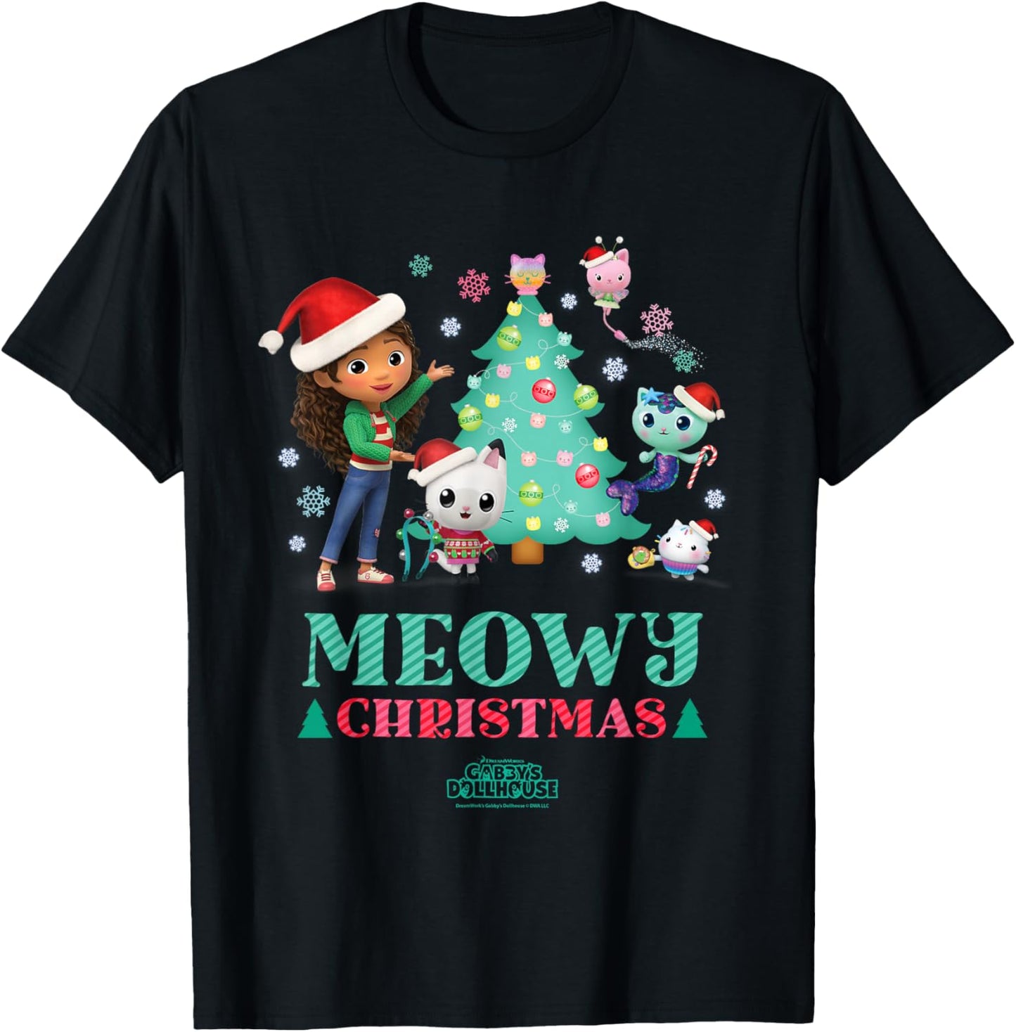DreamWorks Gabby’s Dollhouse Meowy Christmas Holiday T-Shirt - T-Shirt | Black