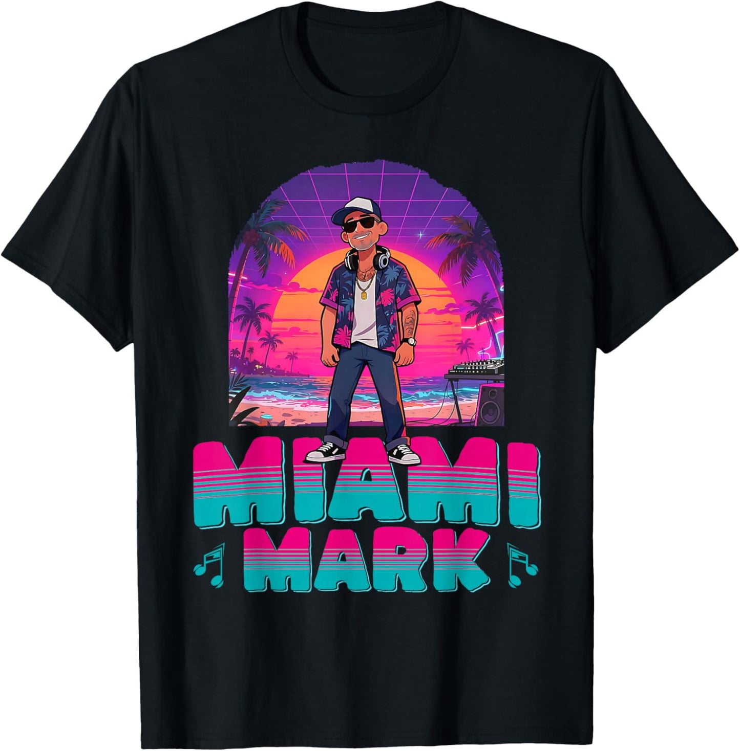 Retro DJ Miami Mark Disc Jockey 80s Flare Novelty T-Shirt - T-Shirt | Black