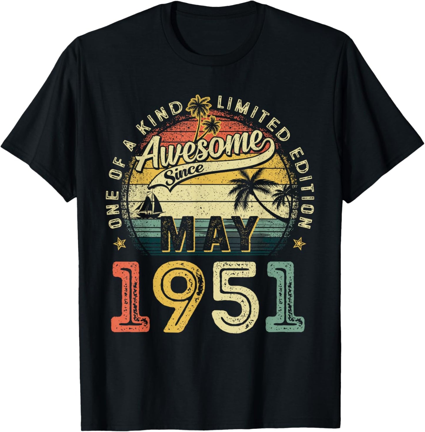 Awesome Since May 1951 Vintage Retro 75th Birthday Men Women T-Shirt - T-Shirt | Black
