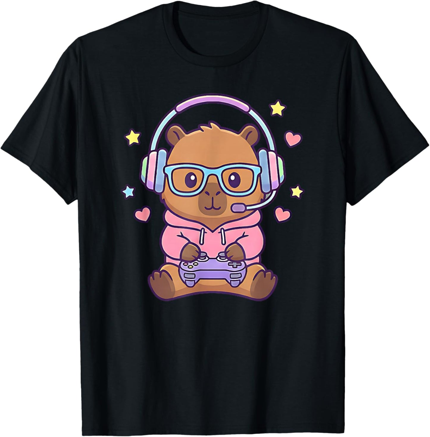 Funny Cute Kawaii Capybara Gamer Gaming Boys T-Shirt - T-Shirt | Black