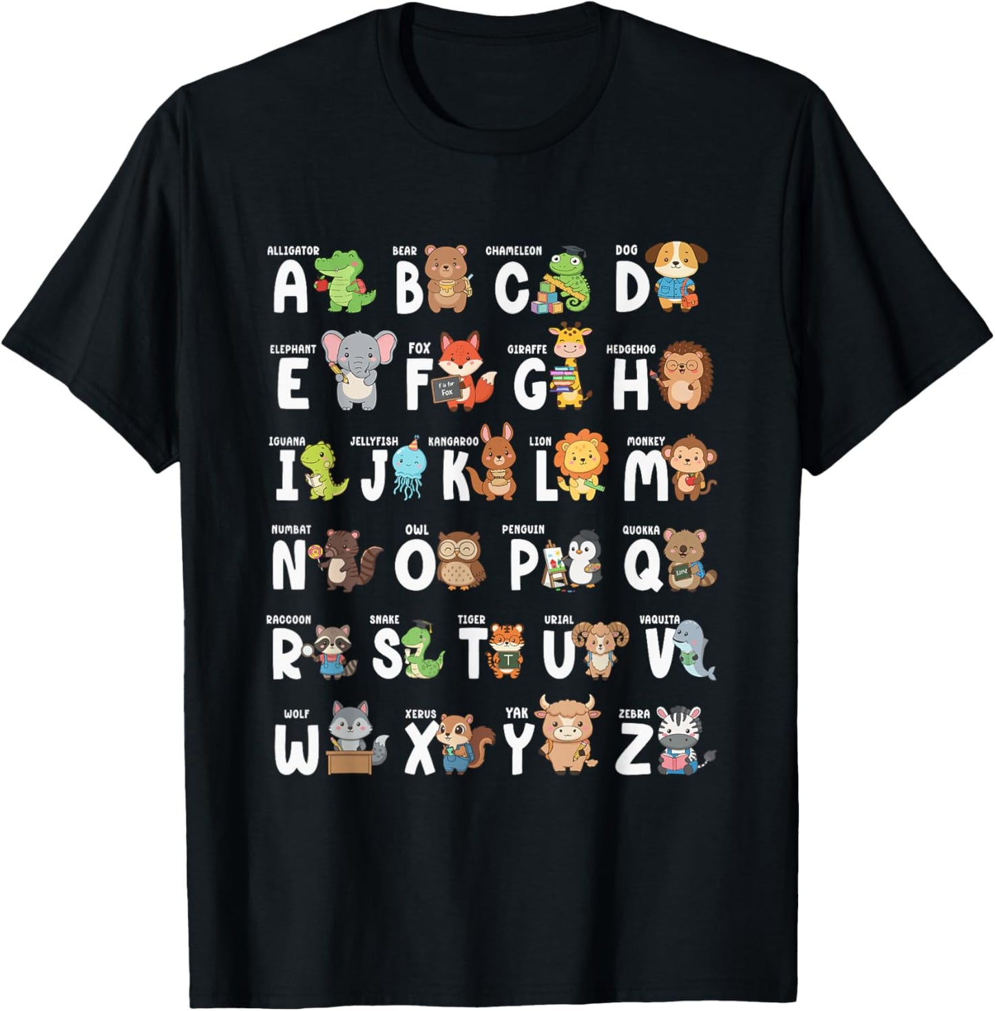 Alphabet Animals ABCs Letters Kindergarten Boy Girls Teacher T-Shirt - T-Shirt | Black