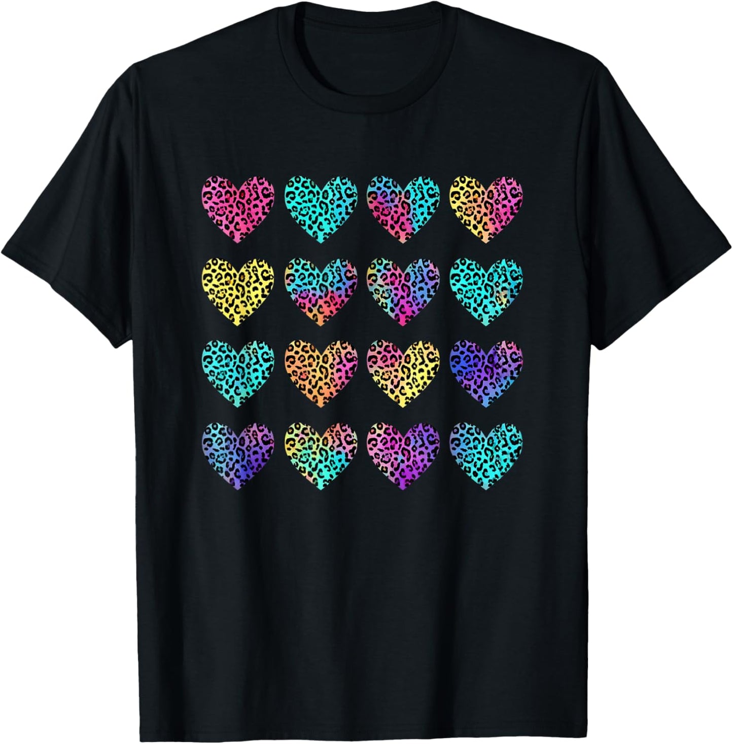 Heart Rainbow Cheetah Leopard Tiger, Pride Hearts Love T-Shirt - T-Shirt | Black