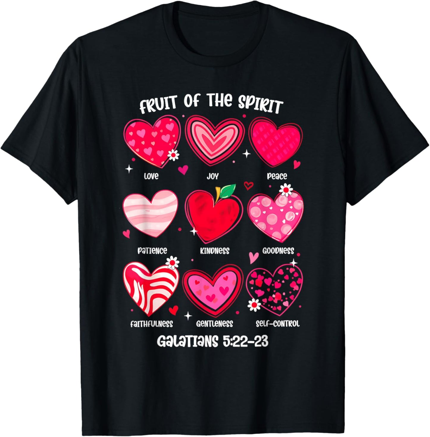 Fruit of The Spirit Christian Hearts Bible Verse Valentine T-Shirt - T-Shirt | Black