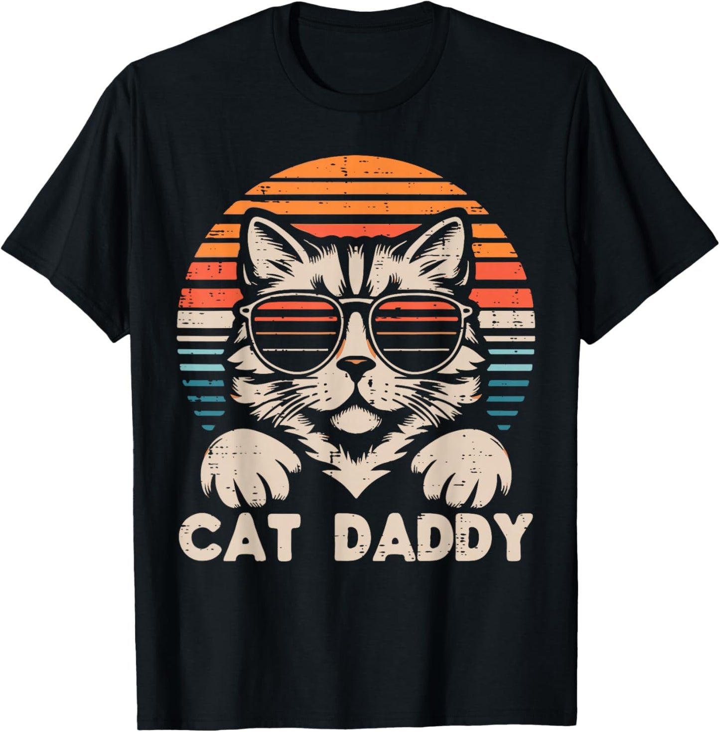 Cat Daddy Sunglasses Sunset Retro Fur Dad Papa Kitten Men T-Shirt - T-Shirt | Black