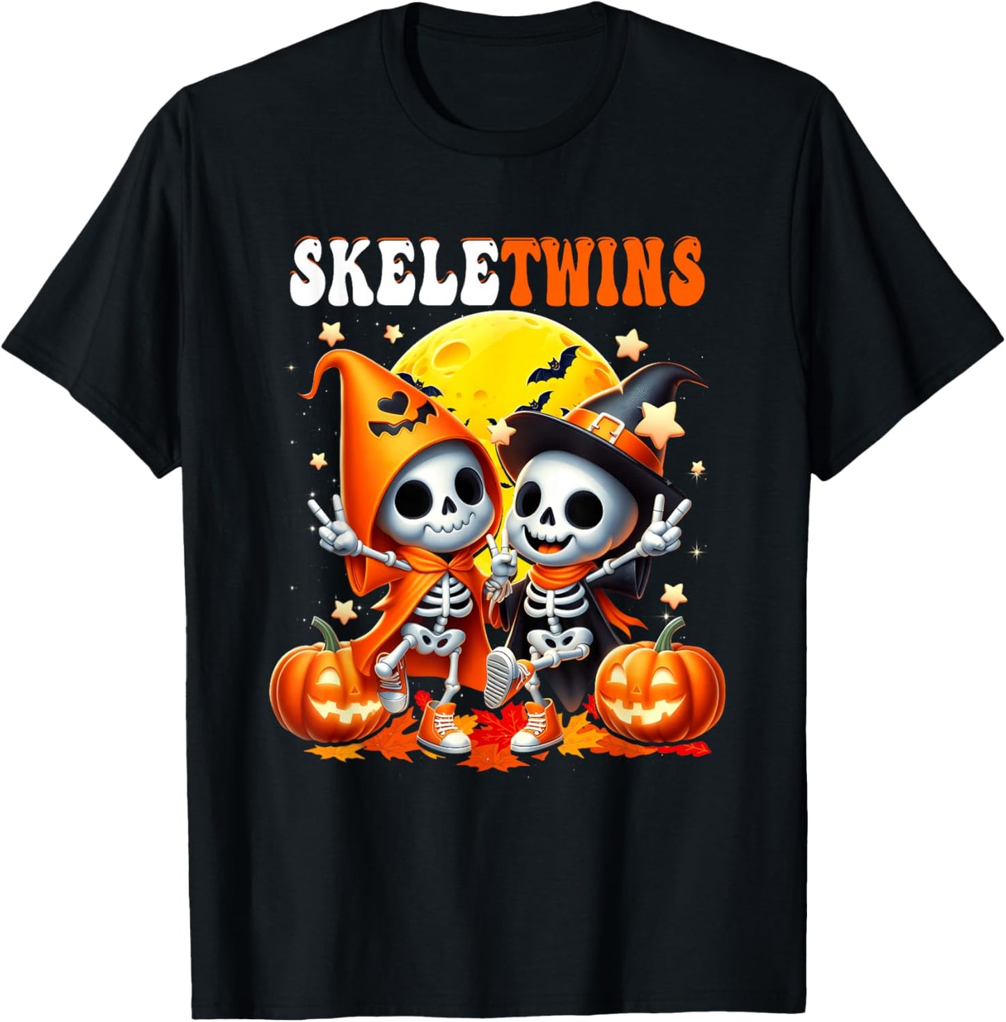 Twins Halloween Matching Skeletwins Funny Dancing Skeletons T-Shirt - T-Shirt | Black